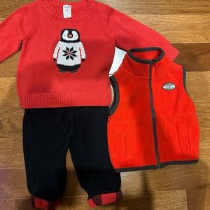Vibrant 9M Boys’ 3-Piece Outfit Set with Playful Monster Sweater
